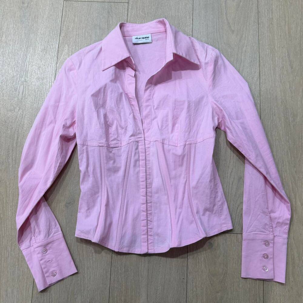 Pink sharagano paris button up blouse